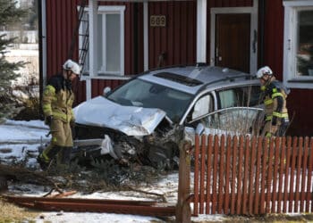 Mo: Personbil körde in i trädgård